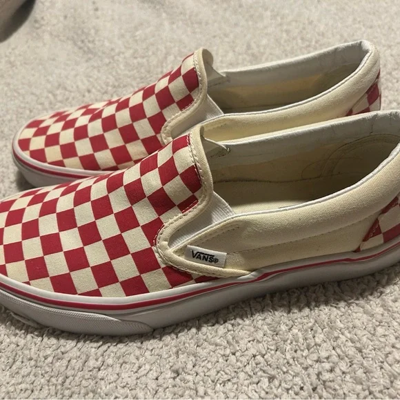 Vans Classic Slip-On Red and Cream Checkerboard Sneakers - Picture 5 of 5